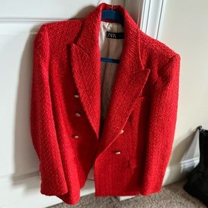 Zara Red Tweed Blazer